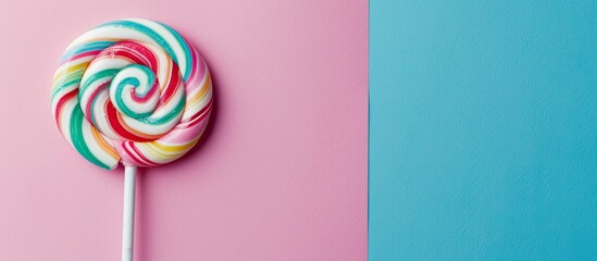 Aufkleber - Colorful spiral lollipop lolly pop on a pastel background. with copy space image. Place for adding text or design