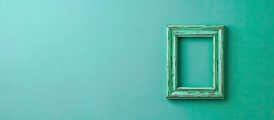 Wall Mural - Painted in green wooden picture frame Isolated on pastel background. with copy space image. Place for adding text or design