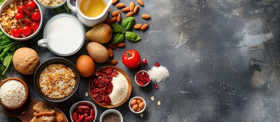 Aufkleber - various vegan plant based milk and ingredients - food and drink. with copy space image. Place for adding text or design