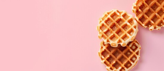 Poster - Crisp waffle Isolated on pastel background Waffle   . with copy space image. Place for adding text or design