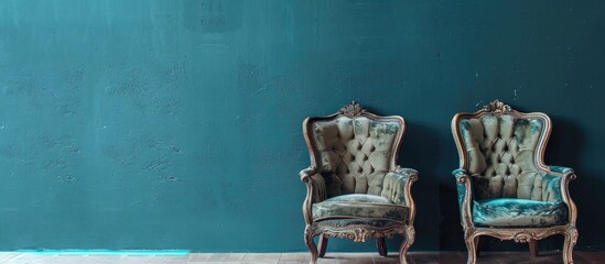 Wall Mural - Two vintage style chairs are paired together. with copy space image. Place for adding text or design