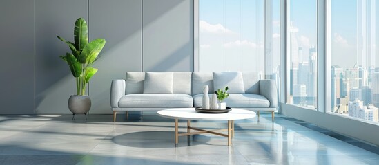 Wall Mural - Interior of modern living room with sofa and table near window. with copy space image. Place for adding text or design