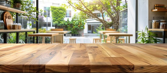 Poster - Empty of wood table top on blur of window. For montage product display or design key visual layout. with copy space image. Place for adding text or design