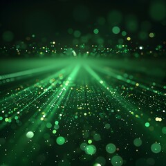 Wall Mural - Captivating Dark Neon Green Background with Soft Glow and Mesmerizing Light Particles