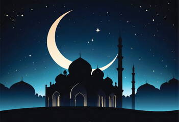 Wall Mural - a silhouette of a mosque with a moon and stars in the background