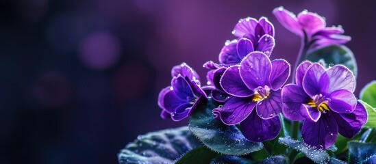Wall Mural - Flowering Saintpaulias, commonly known as African violet. Selective focus. with copy space image. Place for adding text or design