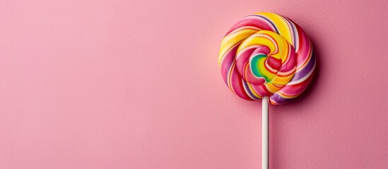 Aufkleber - Colorful spiral lollipop lolly pop on a pastel background. with copy space image. Place for adding text or design