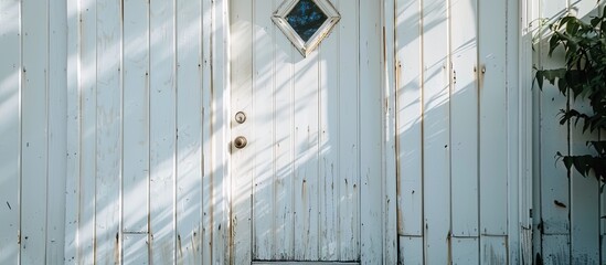 Wall Mural - White front door from inside showing diamond shaped window. with copy space image. Place for adding text or design