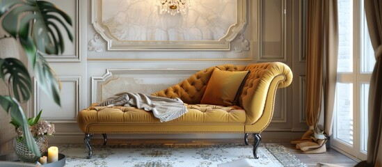 Beautiful divan in a room to rich apartment. with copy space image. Place for adding text or design