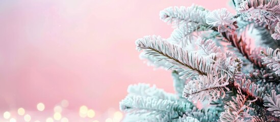 Leinwandbilder - snowcovered tree on a pastel background.  Christmas. with copy space image. Place for adding text or design