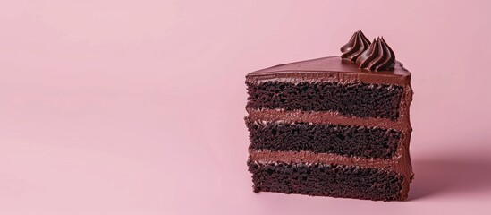 Aufkleber - Dark chocolate cake, Chocolate cake slice pastel background. with copy space image. Place for adding text or design