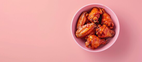 Aufkleber - Baked chicken wing Isolated on pastel background Food. with copy space image. Place for adding text or design