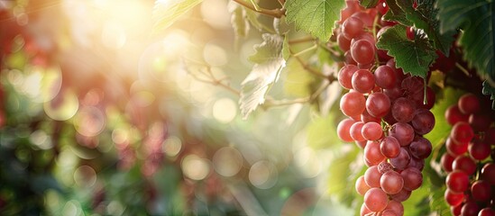 Poster - Grape tree Delicious healthy fruits from home garden. Copy space image. Place for adding text or design