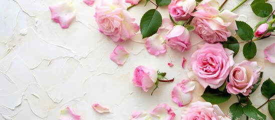 Aufkleber - pink roses on white background. with copy space image. Place for adding text or design