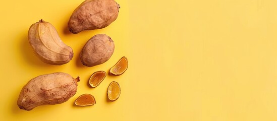 Fototapete - Tamarind fruit on pastel background  Food  Isolated. with copy space image. Place for adding text or design