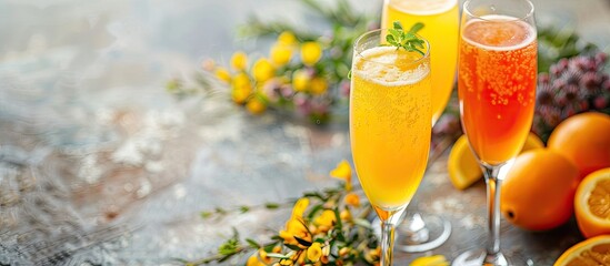 Aufkleber - Composition with tasty mimosa cocktails on table. with copy space image. Place for adding text or design