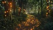 © SteadFast - 3 Enchanted forest path with floating lights wizard walking worm's-eye view dusk