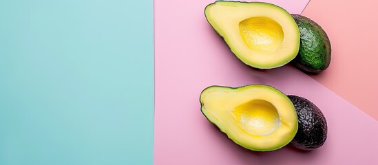 Wall Mural - Avocado Isolated on pastel background with clipping path. with copy space image. Place for adding text or design