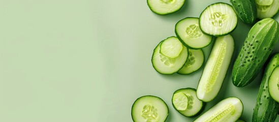 Leinwandbilder - Cucumbers Isolated on pastel background Isolated  Food. with copy space image. Place for adding text or design