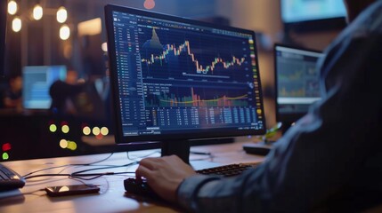 Poster - A person using a desktop computer to monitor real-time gold futures prices and market fluctuations