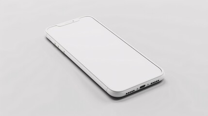 A white smartphone with a blank screen is isolated on a white background, ready for custom content or digital applications, highlighting modern technology and communication devices.