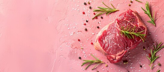 Fototapete - fresh meat beef tenderloin pastel background  Texture. with copy space image. Place for adding text or design