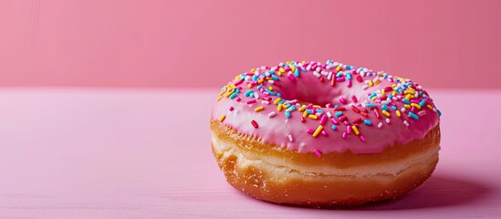 Fototapete - donut on pastel background Food  Isolated  Chocolate. with copy space image. Place for adding text or design