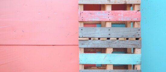 Wall Mural - Sets of wooden pallets stacked vertically pastel background. with copy space image. Place for adding text or design