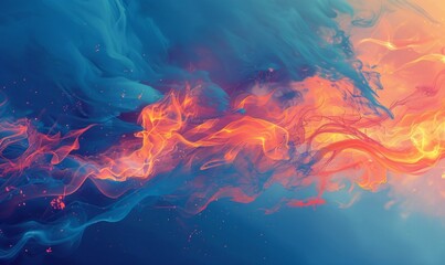 illustration of abstract heavy smoke with burning fire flames on blue background