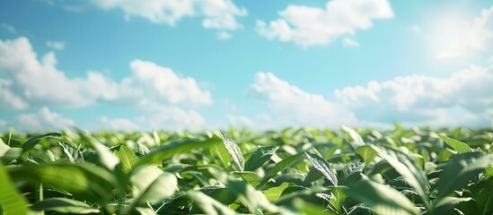 Fototapete - American Country Farm with soybean plants and blue sky. Copy space image. Place for adding text or design