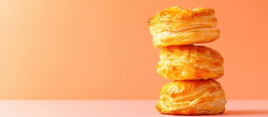 Poster - chicken curry puff pastry Isolated on pastel background. with copy space image. Place for adding text or design