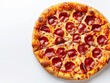 © SteadFast - 2 Pepperoni pizza with melted cheese slices spread out white background bird's-eye view