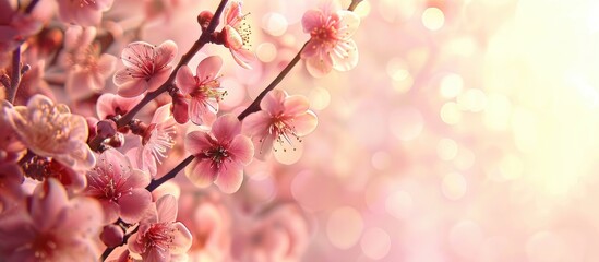 Poster - tree apricot blossoms in spring pastel background  Flower. with copy space image. Place for adding text or design