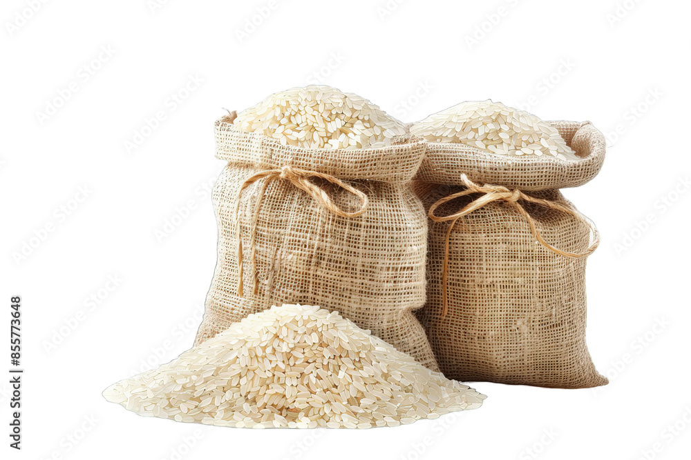 Rice in burlap sacks isolated on transparent background png Stock Photo ...