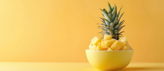 Leinwandbilder - Canned pineapple in the bowl pastel background  Food. with copy space image. Place for adding text or design