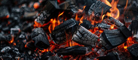 Aufkleber - Flames burning a bonfire with coals, fireplace, close-up. with copy space image. Place for adding text or design