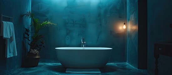 Leinwandbilder - A dark bathroom in the light room with beautiful lamps. with copy space image. Place for adding text or design