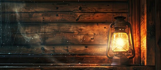 Wall Mural - Dirt dust and cobwebs on the lighted lamp inside an old wooden house. with copy space image. Place for adding text or design