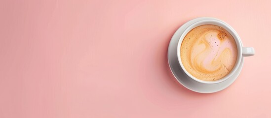Fototapete - Black coffee with milk flatlay view on pastel background. with copy space image. Place for adding text or design
