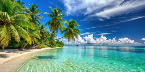 Wall Mural - Tropical paradise beach with palm trees and crystal clear water, tropical, beach, exotic, island, palm trees, paradise, sand