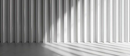Canvas Print - Abstract geometric vertical lines white and gray gradient color. Repeating pattern, background texture, design of striped lines. Blinds illuminated by the sun, close-up. with copy space image