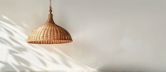 Wall Mural - Wicker lamp hanging on white background. with copy space image. Place for adding text or design