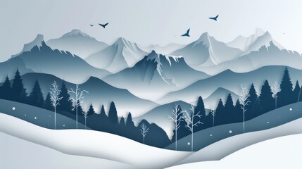 Wall Mural - Background image featuring a paper cut style of mountain range