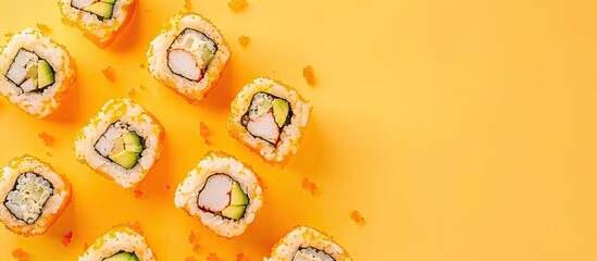 Aufkleber - cheese and chicken sushi isolated with pastel background. with copy space image. Place for adding text or design