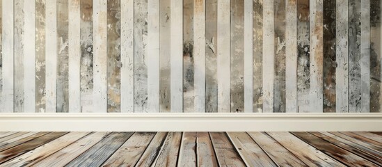 Poster - Empty top of vintage striped pattern wall and wooden deck tabletop.For product display. with copy space image. Place for adding text or design