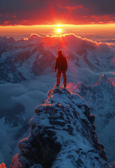 Poster - person on top of the mountain at sunset