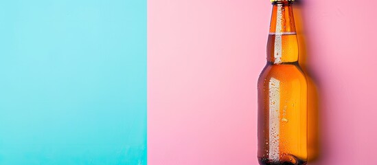 Leinwandbilder - Beer bottle isolated on pastel background Food  Isolated. with copy space image. Place for adding text or design