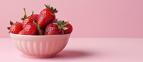 Wall Mural - Strawberries in a Bowl, ona a pastel background  Food. with copy space image. Place for adding text or design