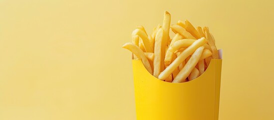 Aufkleber - French fries on pastel background  Food  Isolated  pastel. with copy space image. Place for adding text or design