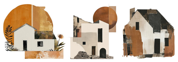 Wall Mural - Home with a brown brush stroke set